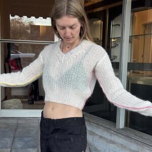 Anna October Mohair Halo Knit Cropped Sweater XS Distressed Holes Back